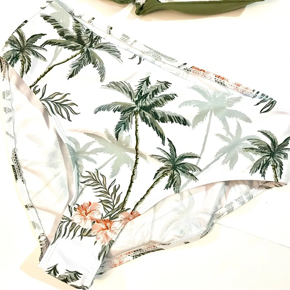 SHEIN Girls Tropical Print High Waisted Bikini Set Green Size 14 NWT